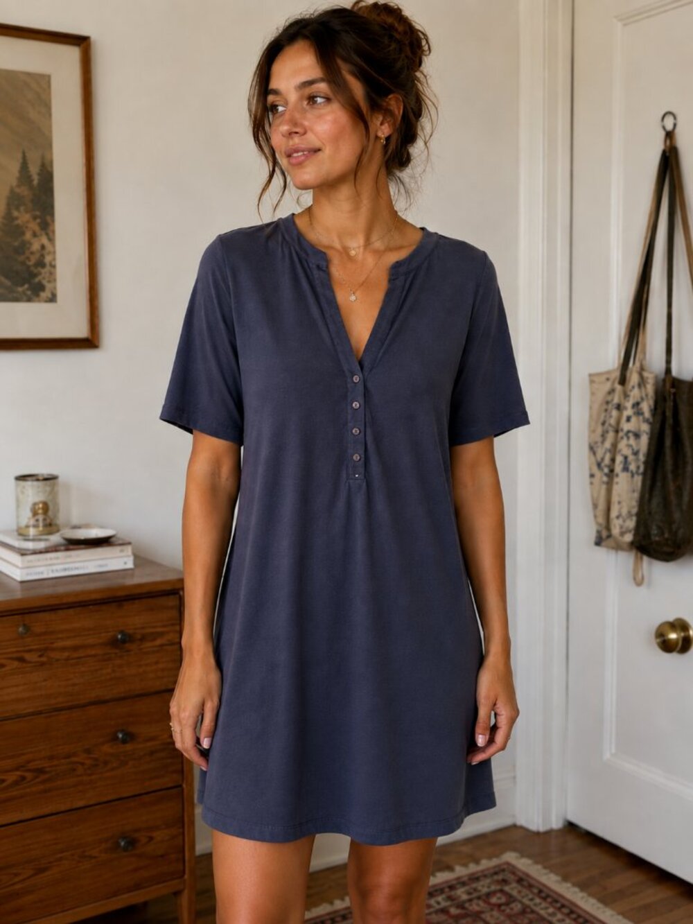 Perlavera - Relaxed Luxury/Elevated Basic/Minimalist/Coastal Henley Dress-S